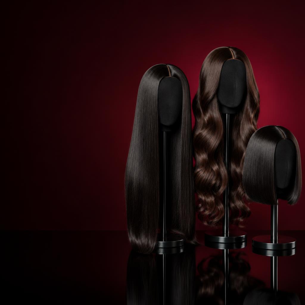 Wigs de cabelo humano Aura Afro em campanha com fundo vermelho e preto